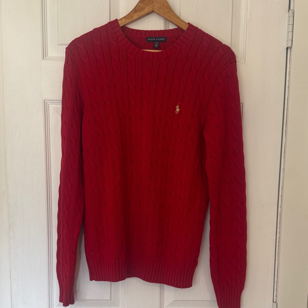 Ralph Lauren Red Crewneck Cable-Knit Sweater